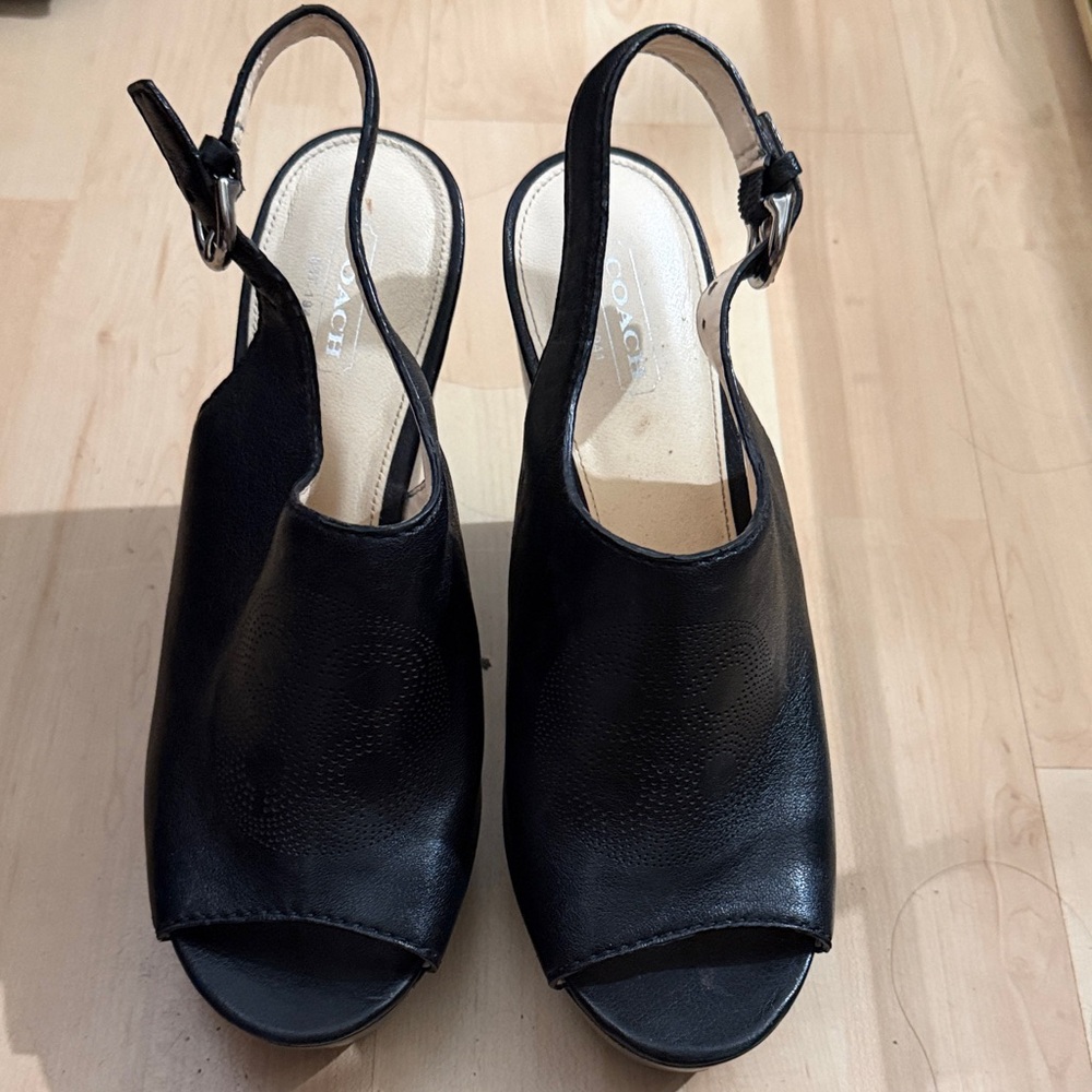 Coach Black Peep-Toe Slingback Heels